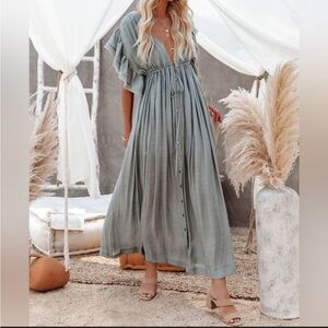 Blue Grey Ruffle Maxi Dress Boho